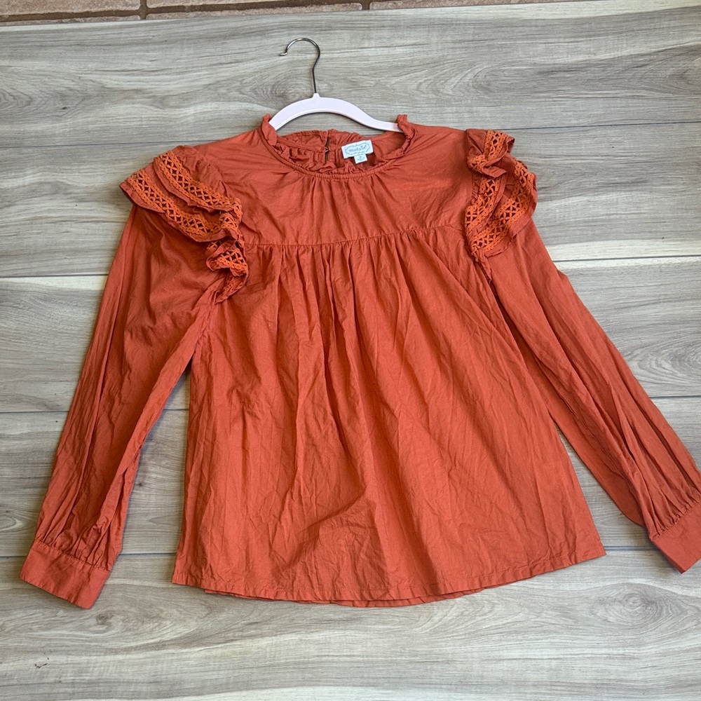 Mud Pie Rust Ruffle Sleeve Blouse
